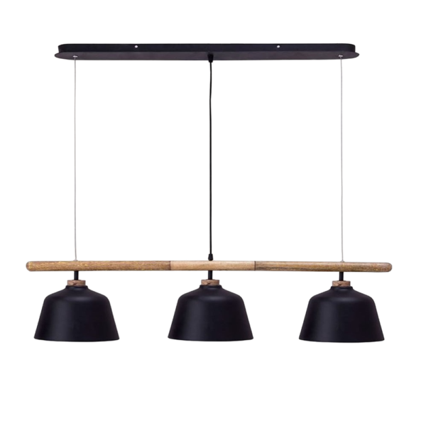 Black Shade Pendent Hang with Wooden Bar