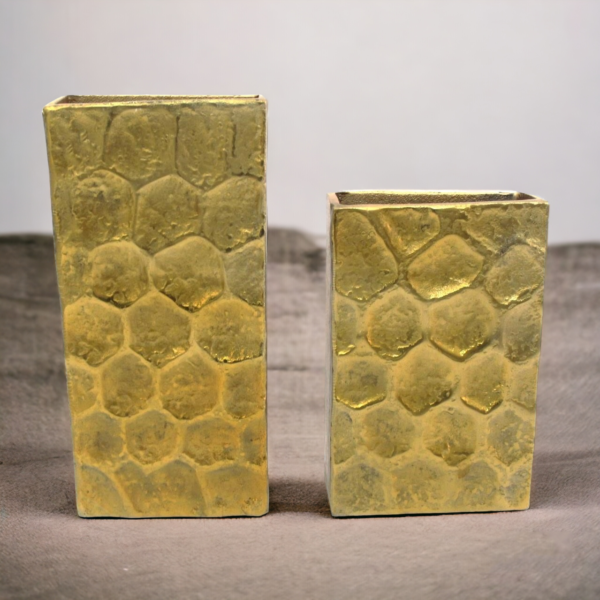 Gold Hammered Box Vase L Set of 2 - Image 2