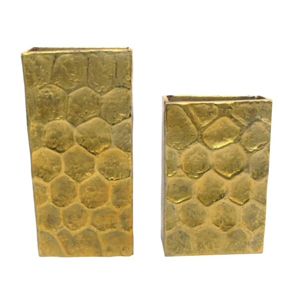 Gold Hammered Box Vase L Set of 2
