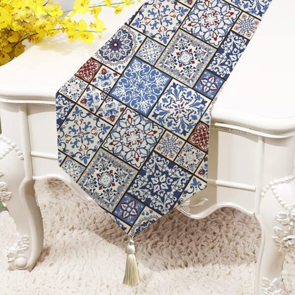 Ethnic Box Printed Table Runner with Tassel - Image 2