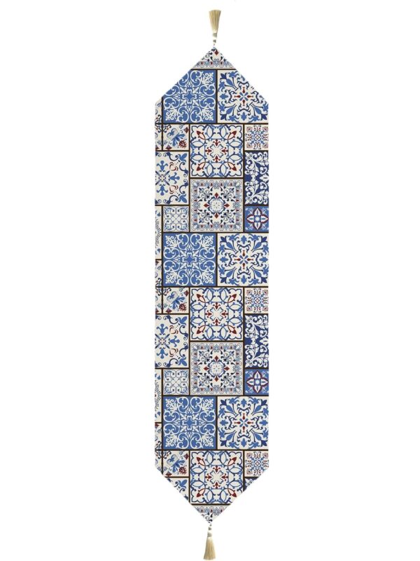 Ethnic Box Printed Table Runner with Tassel - Image 3