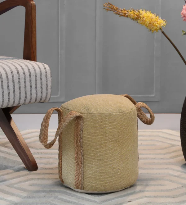 Fabric Pouf in Yellow Color - Image 4