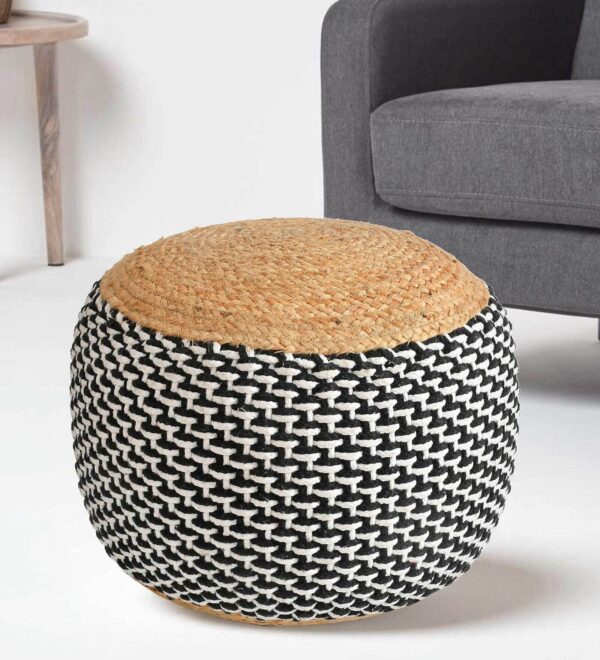 Jute Pouf in Black Color - Image 2