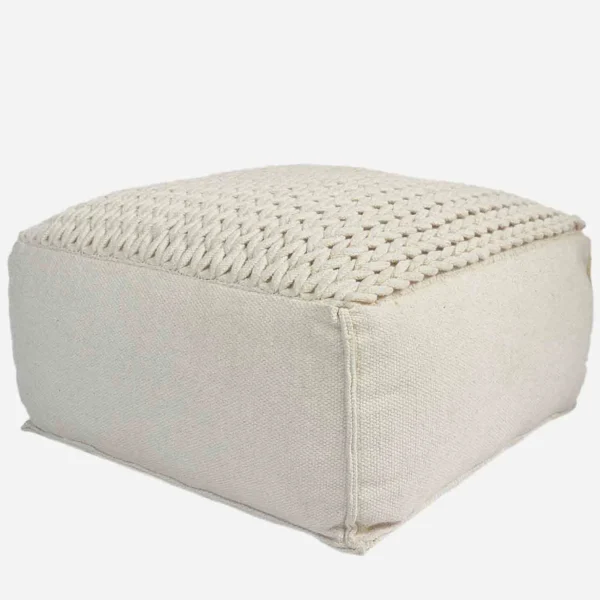Fabric Pouf in White Color