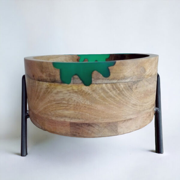 Wooden Bowl with Metal Feet - Image 2