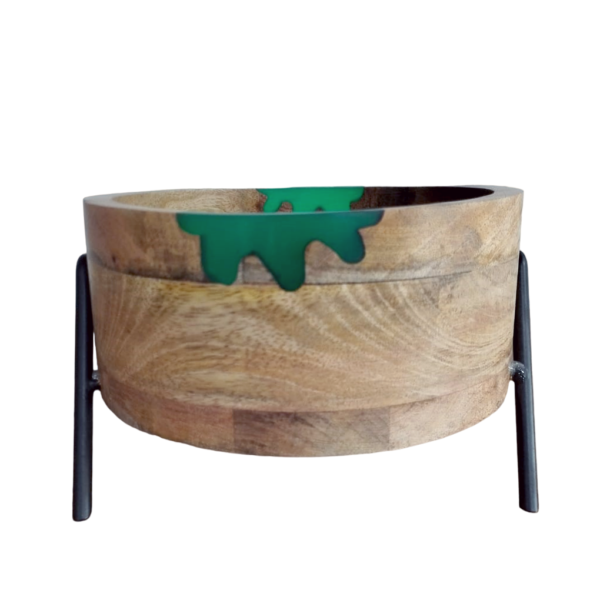 Wooden Bowl with Metal Feet
