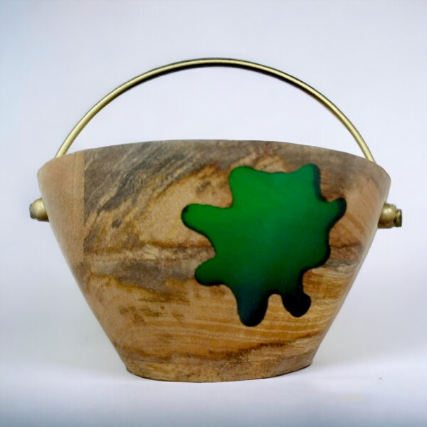 Metal Handle Wooden Bowl - Image 2