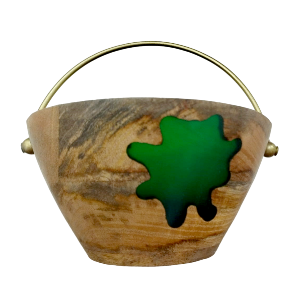 Metal Handle Wooden Bowl