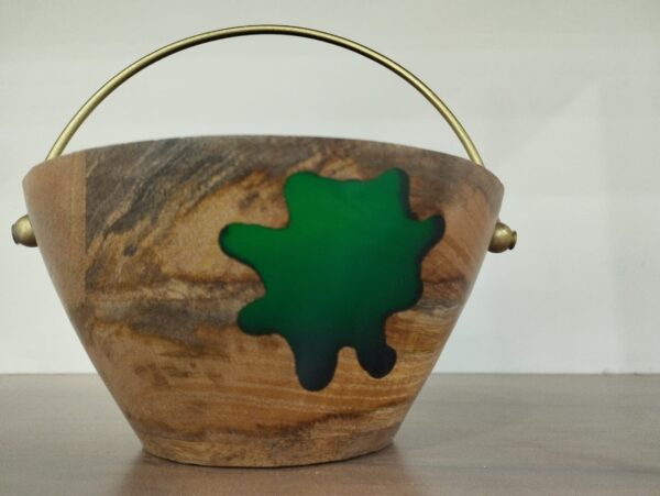 Metal Handle Wooden Bowl - Image 3