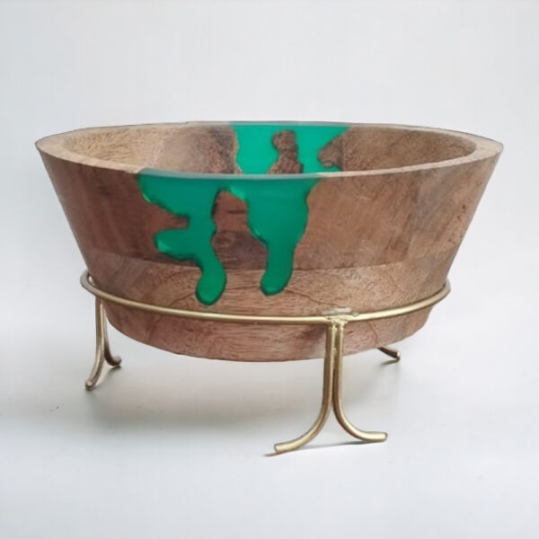 Wooden Bowl with Metal Feet - Image 2