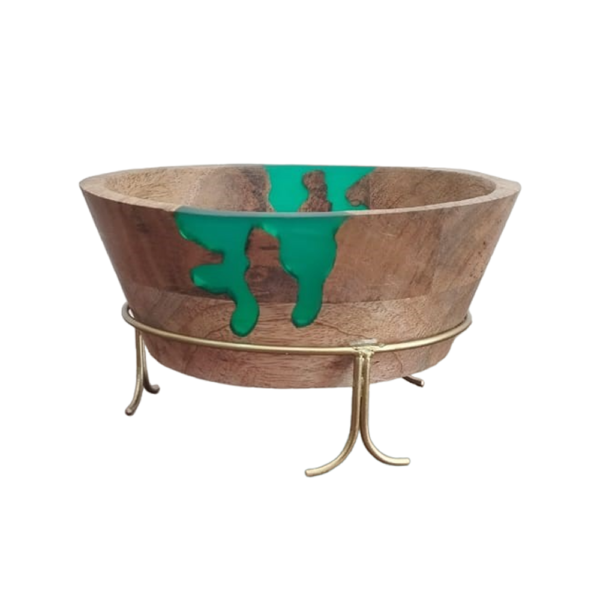 Wooden Bowl with Metal Feet
