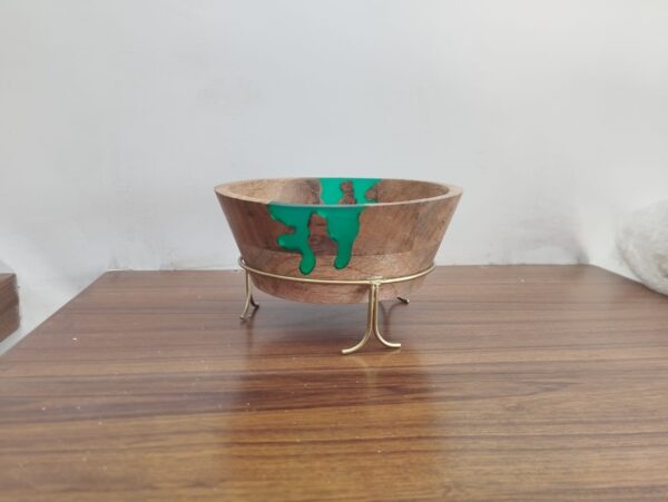 Wooden Bowl with Metal Feet - Image 3