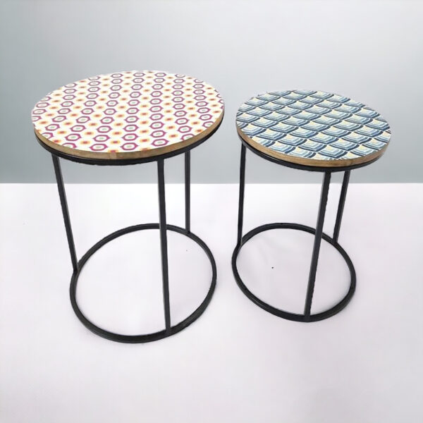 Round Nested Table with Wooden Top - Image 2