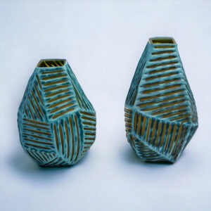 Ribbed Glass Vase Set of 2 - Image 3