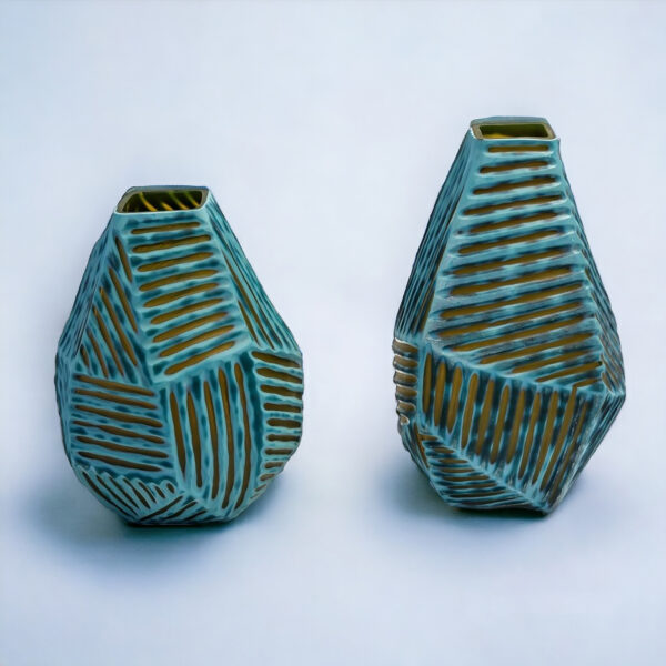 Ribbed Glass Vase Set of 2 - Image 3