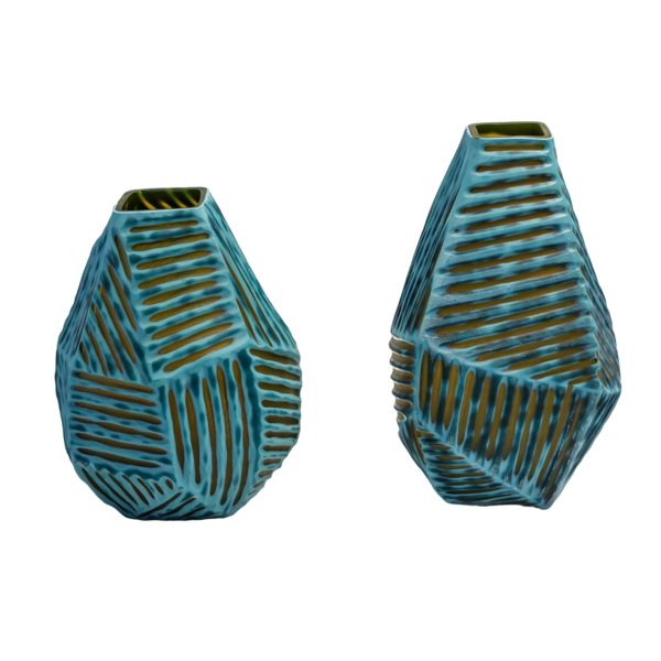 Ribbed Glass Vase Set of 2