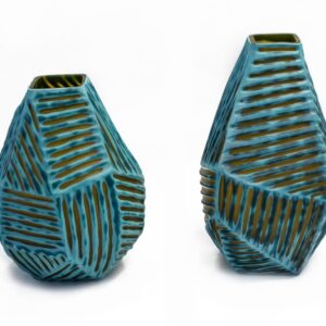 Ribbed Glass Vase Set of 2 - Image 2