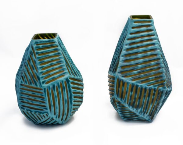 Ribbed Glass Vase Set of 2 - Image 2