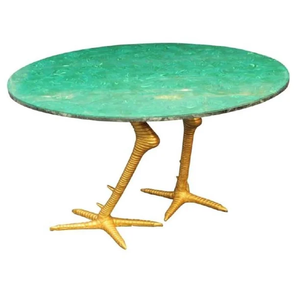 Gold Ostrich Round Malachite Table
