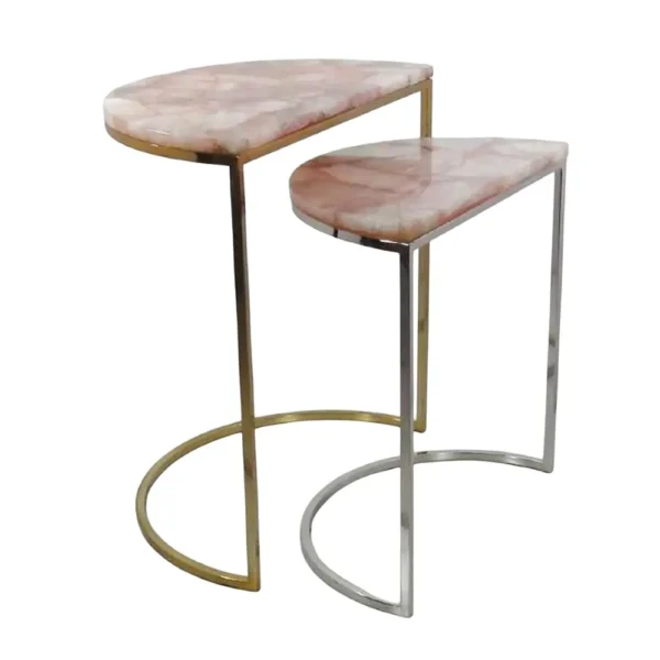 Rose Quartz D Shape Nesting Table