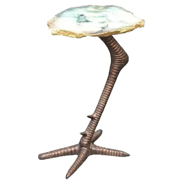 Bronze Ostrich Leg Agate Slice Side Table