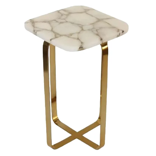 White Quartz Golden Shimmer With Golden Base Table