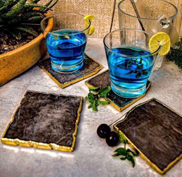 Smoky Quartz Coaster with Gold Edges - Image 2
