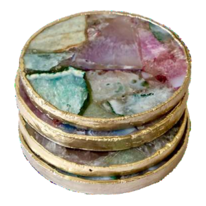 Mix Agate Round Coaster with Gold Edges - Image 2